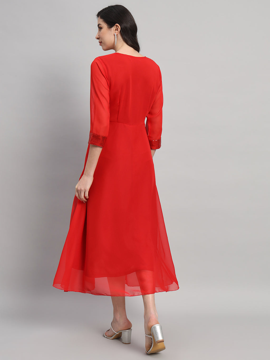 Curvydrobe Womens Solid Red Fit & Flare Dress With Seqwin