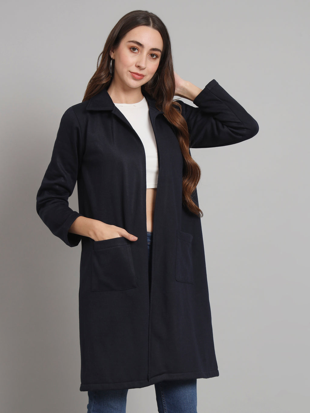 Curvydobe Navy solid open front jacket