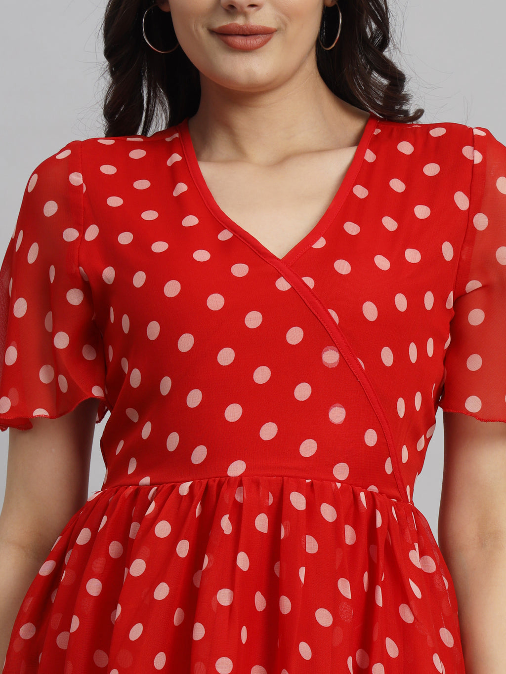 Curvydrobe Women Red Polka Dot Print A-Line Dress