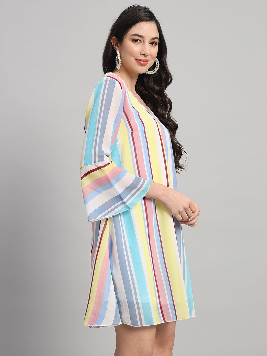 Curvydrobe Womens Multicoloured Striped Shift Dress