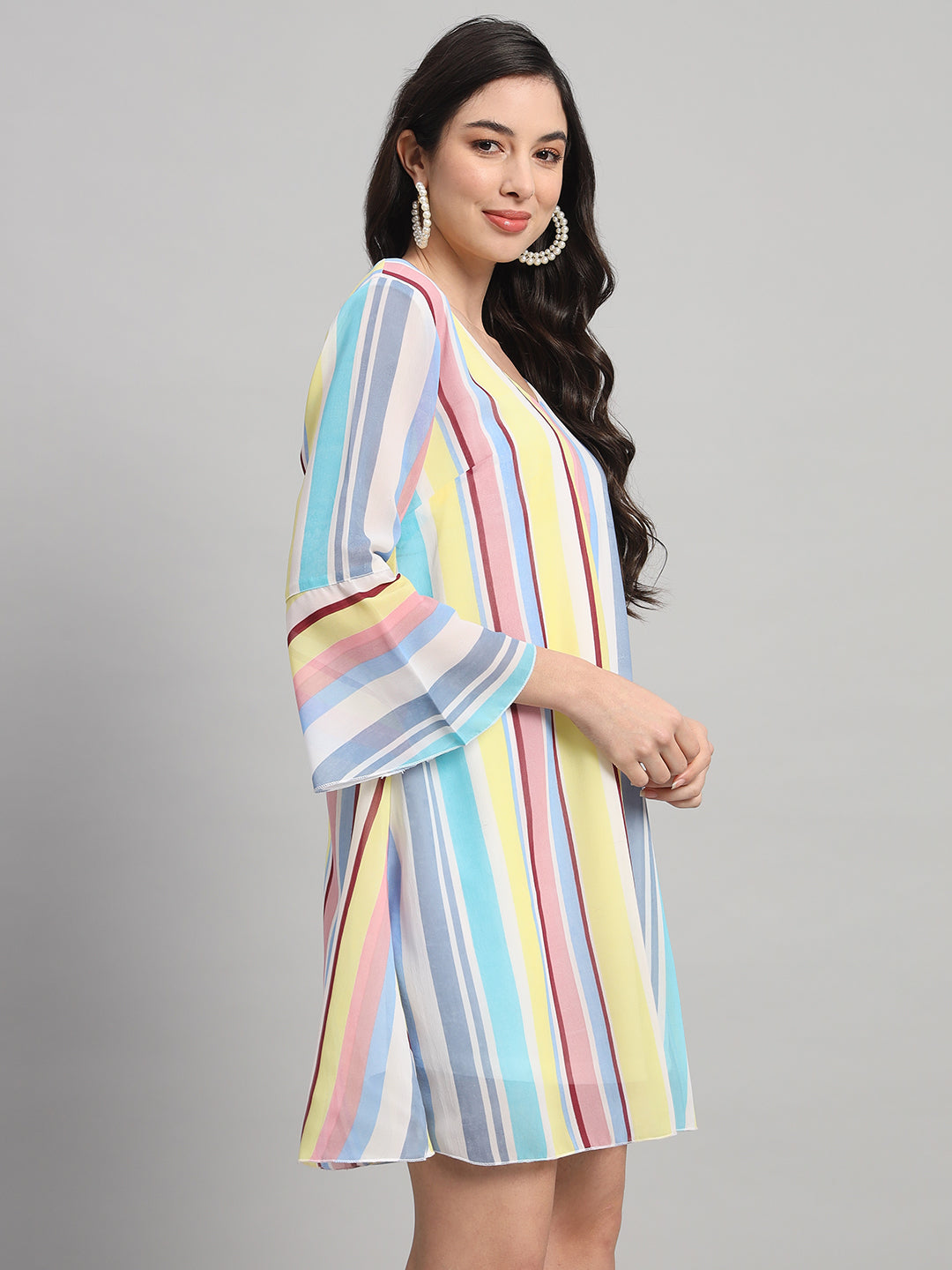 Curvydrobe Womens Multicoloured Striped Shift Dress