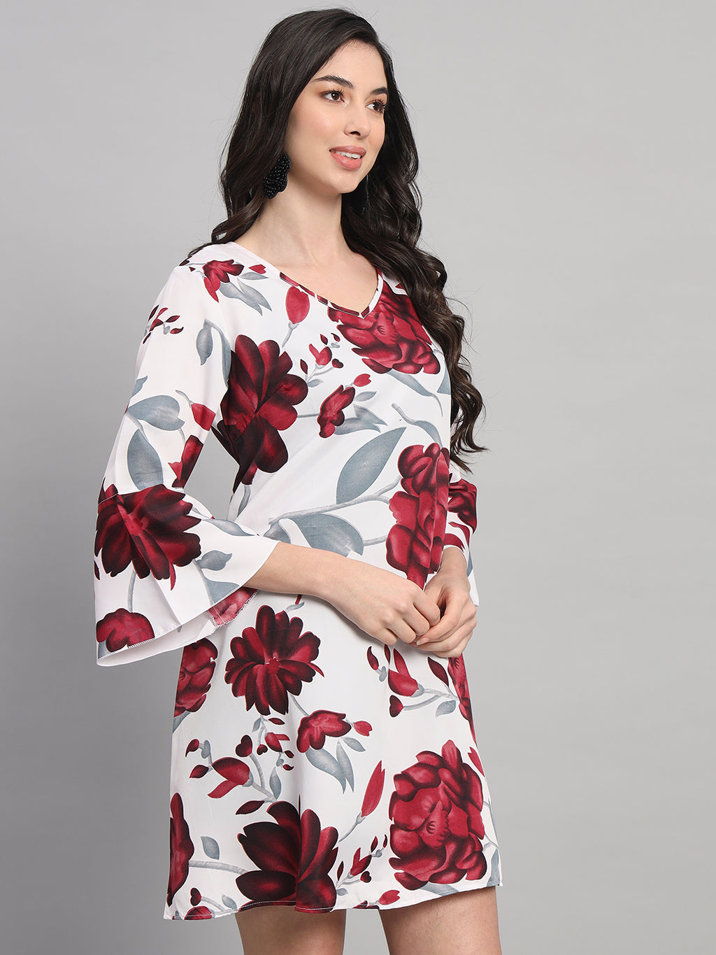 Curvydrobe Womens White Floral Print A line Dress
