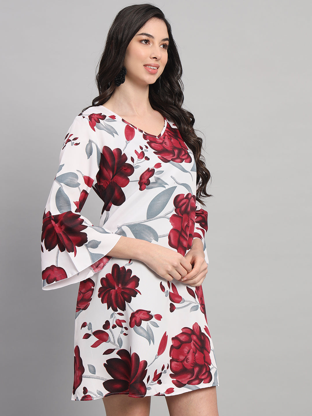 Curvydrobe Womens White Floral Print A line Dress