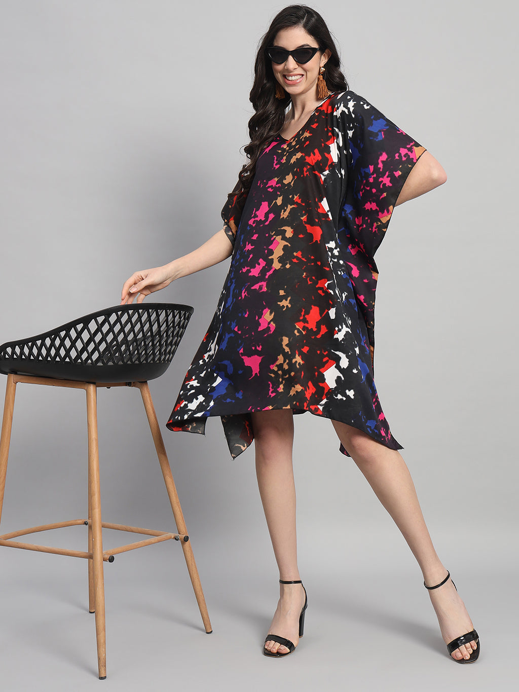 Curvydobe Womens Printed V-Neck Kaftan
