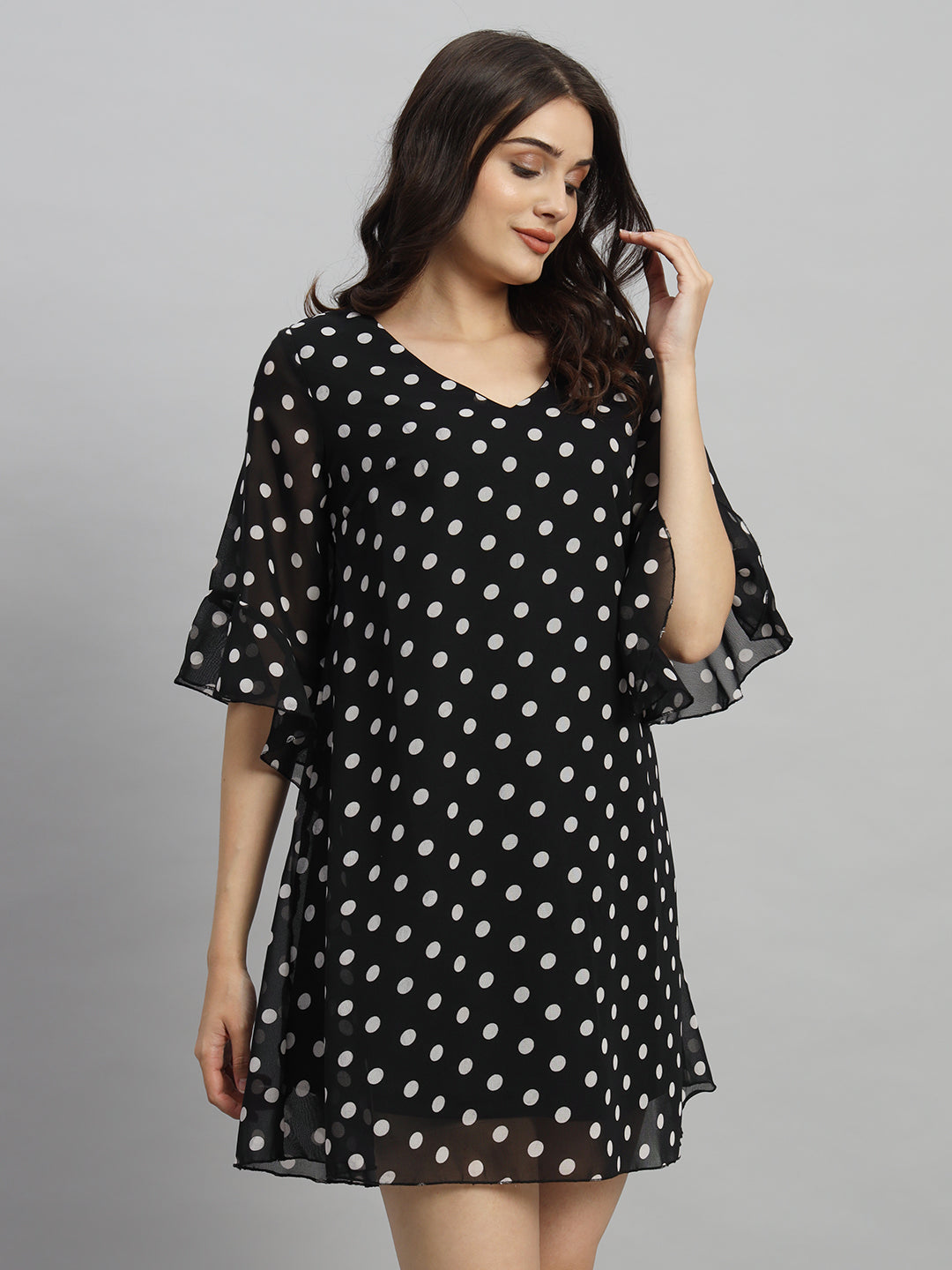 Curvydrobe Women Black Polka Dot Print A-Line Mini Dress