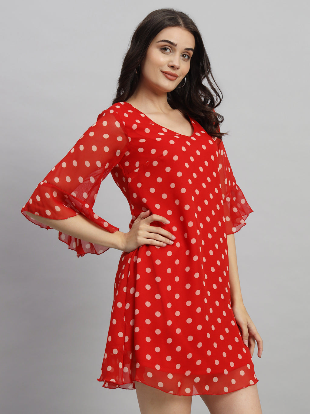 Curvydrobe Women Red Polka Dot Print A-Line Mini Dress