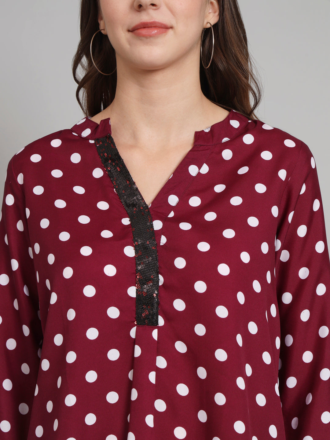 Curvydobe Burgundy Mandrain Collar placket Top