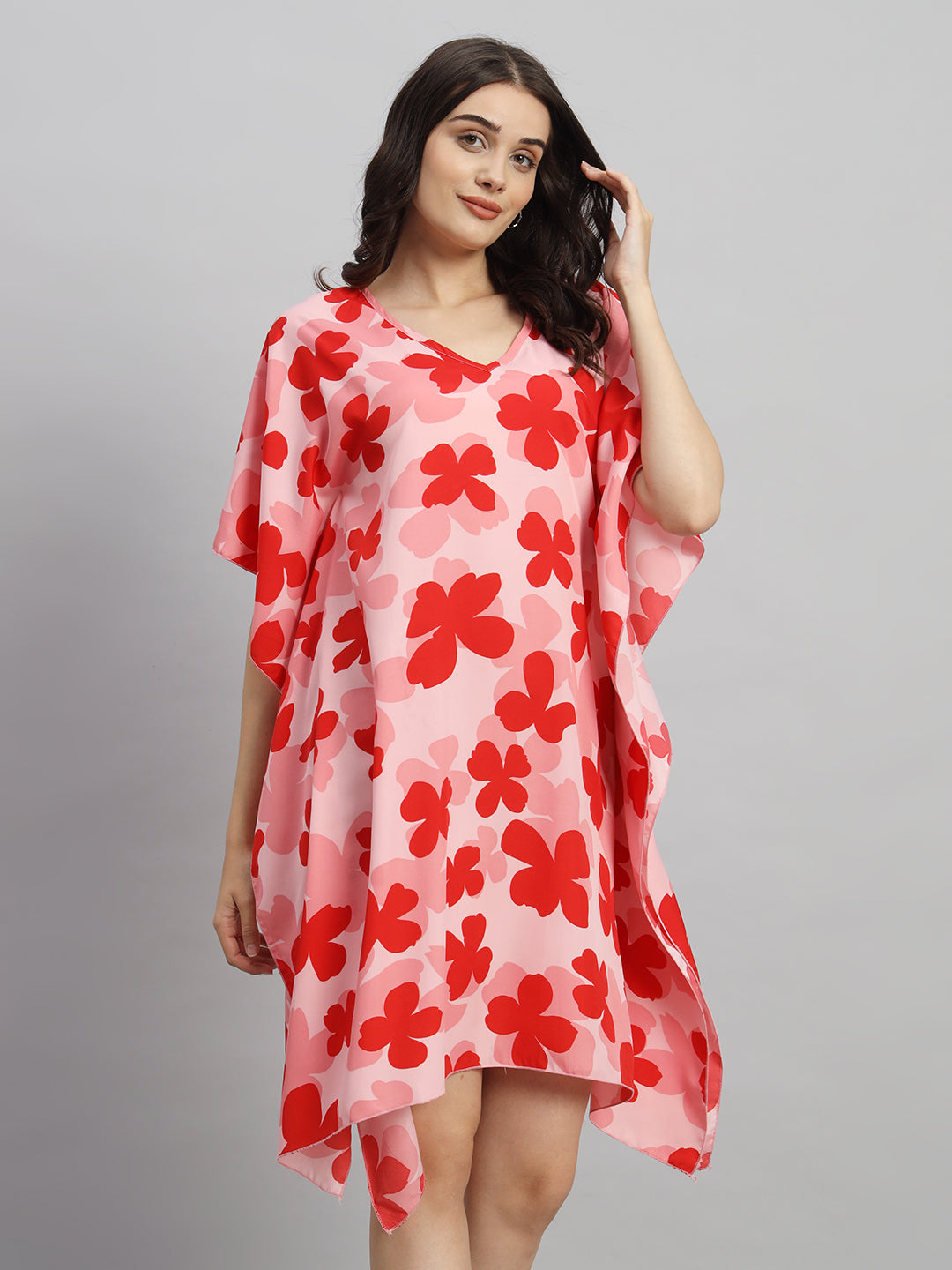 Curvydrobe Peach Floral Printed Kaftan Dress
