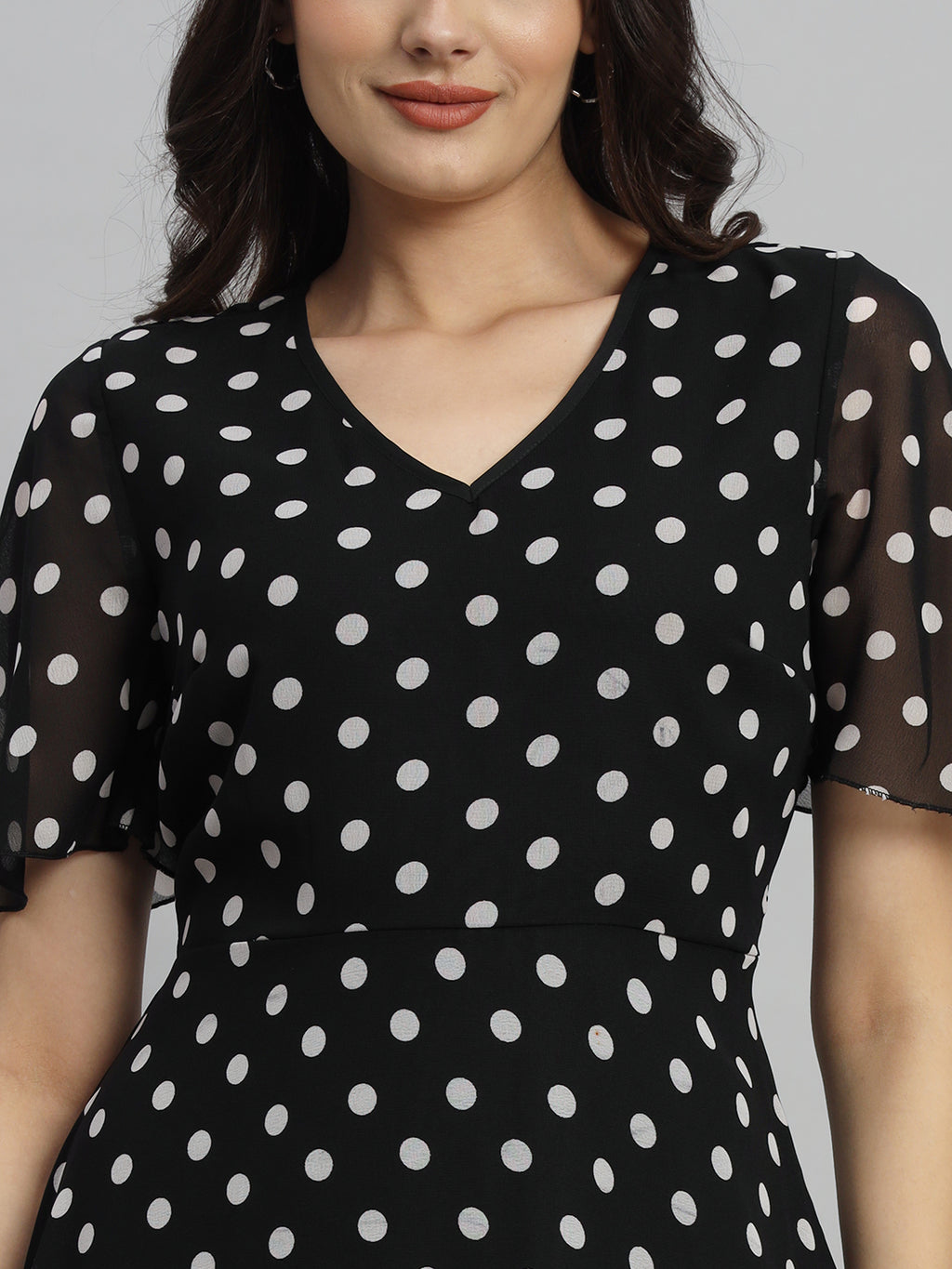Black & White Polka Dot Printed Maxi A-Line Dress