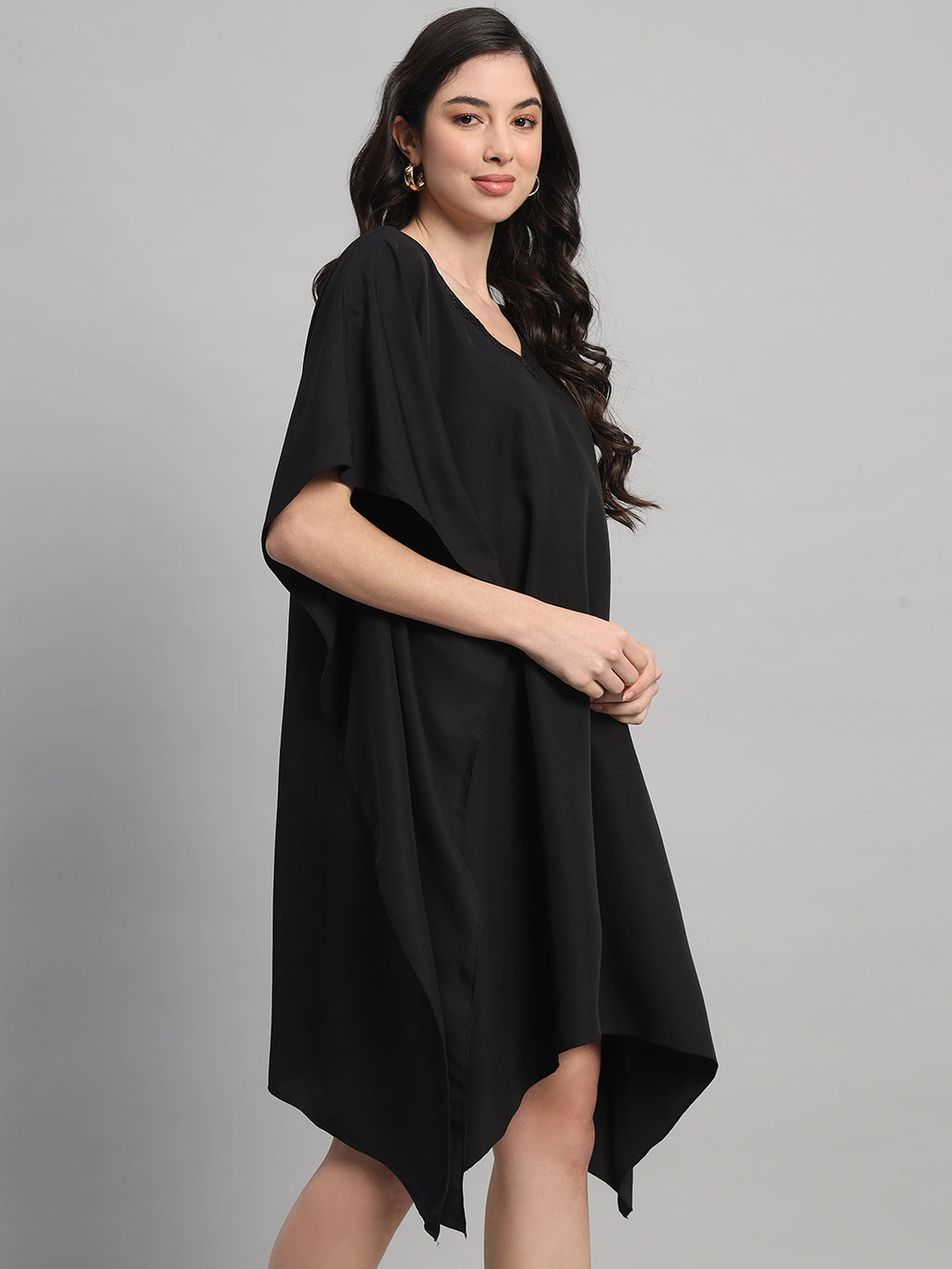 Curvydrobe Women Solid Black Seqwined V-Neck Kaftan