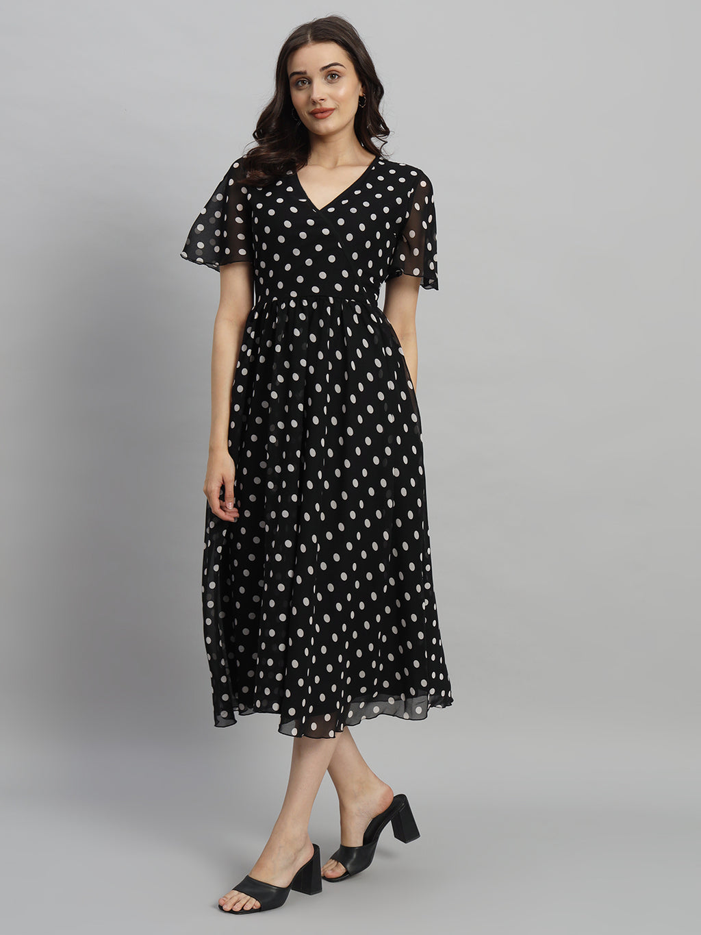 Curvydrobe Women Black Polka Dot Print A-Line Dress