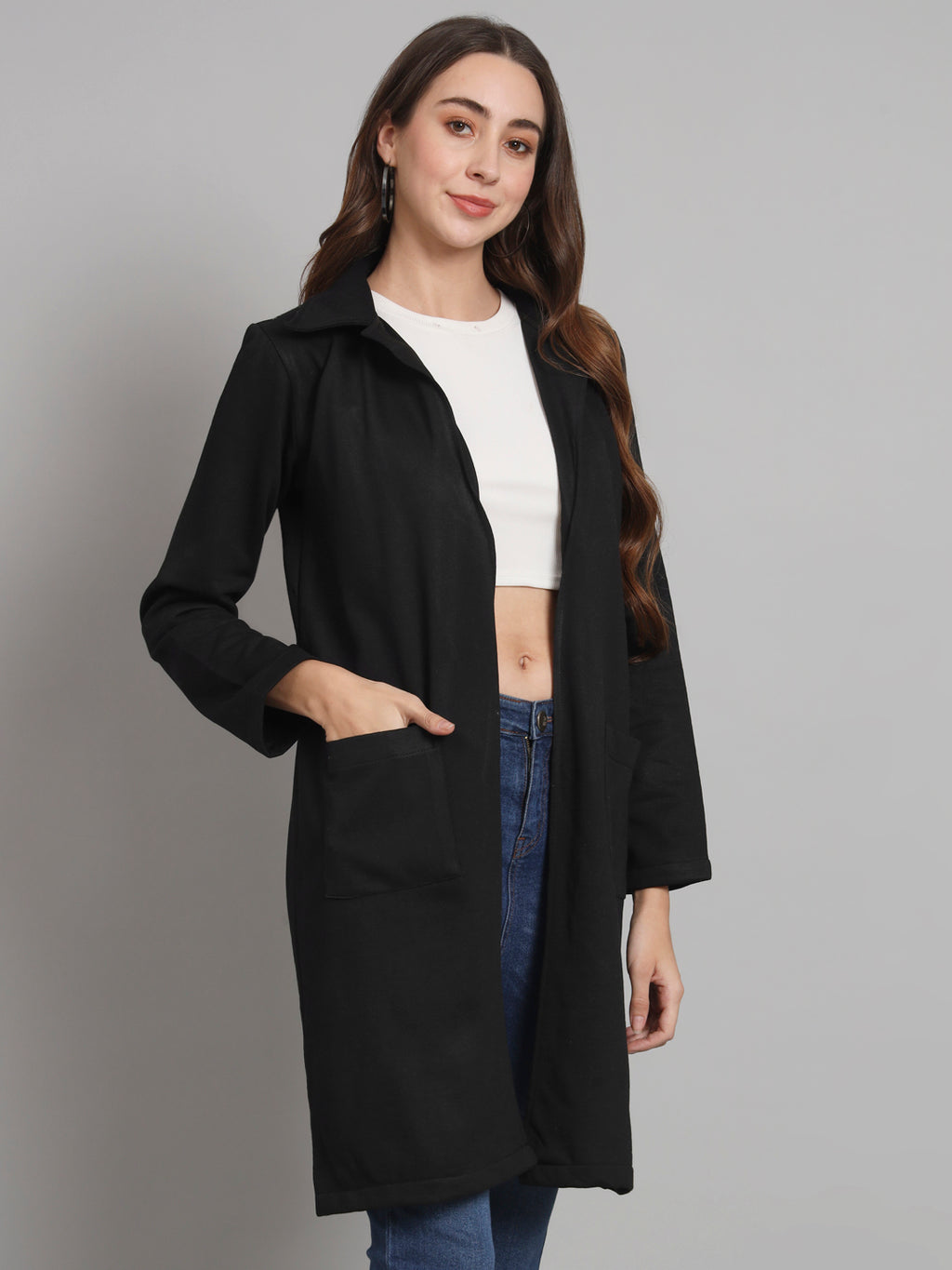 Curvydobe Black solid open front jacket