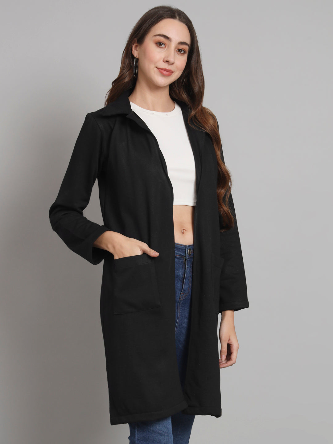 Curvydobe Black solid open front jacket