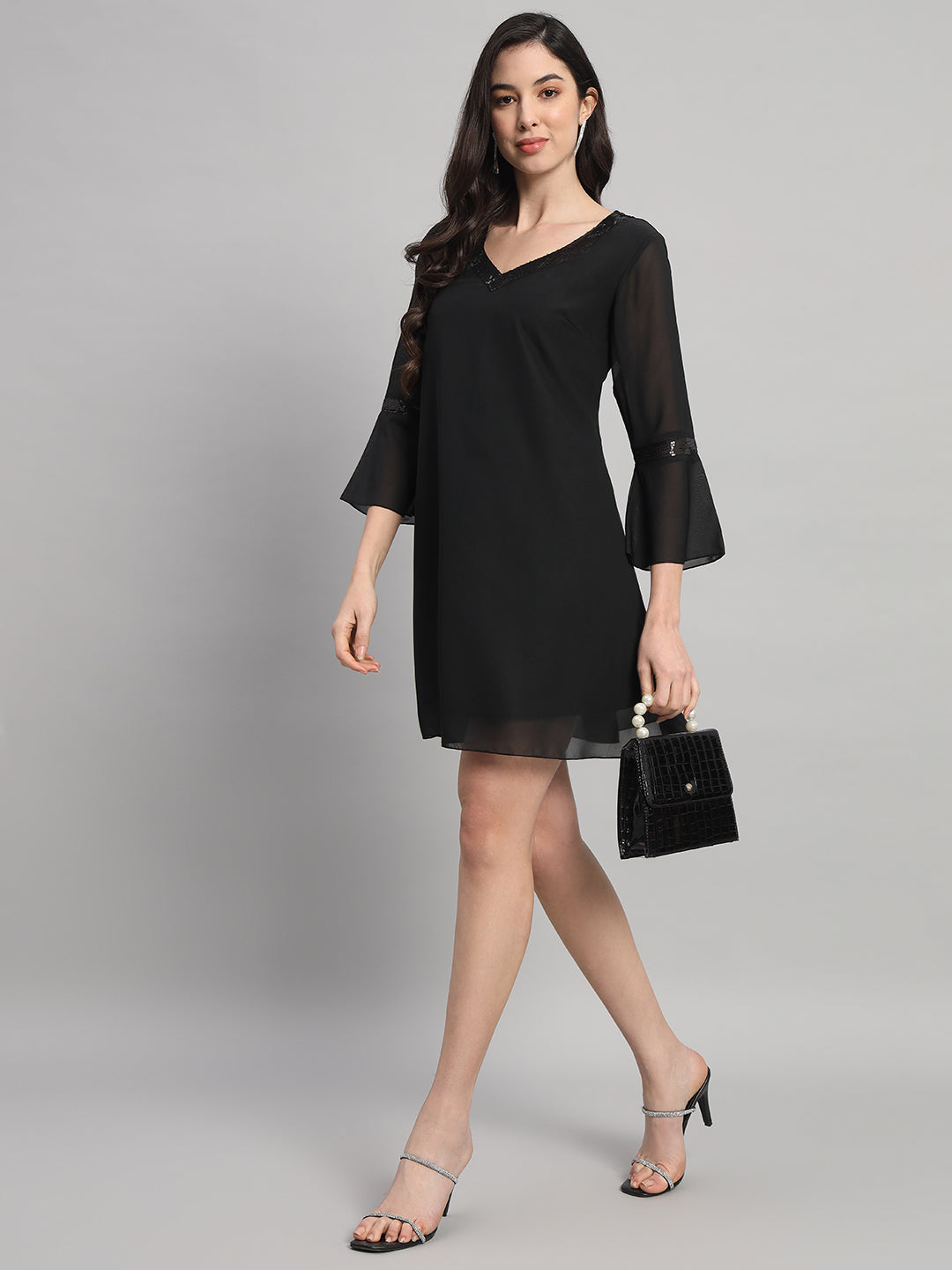 Curvydrobe Womens V Neck A line Dress