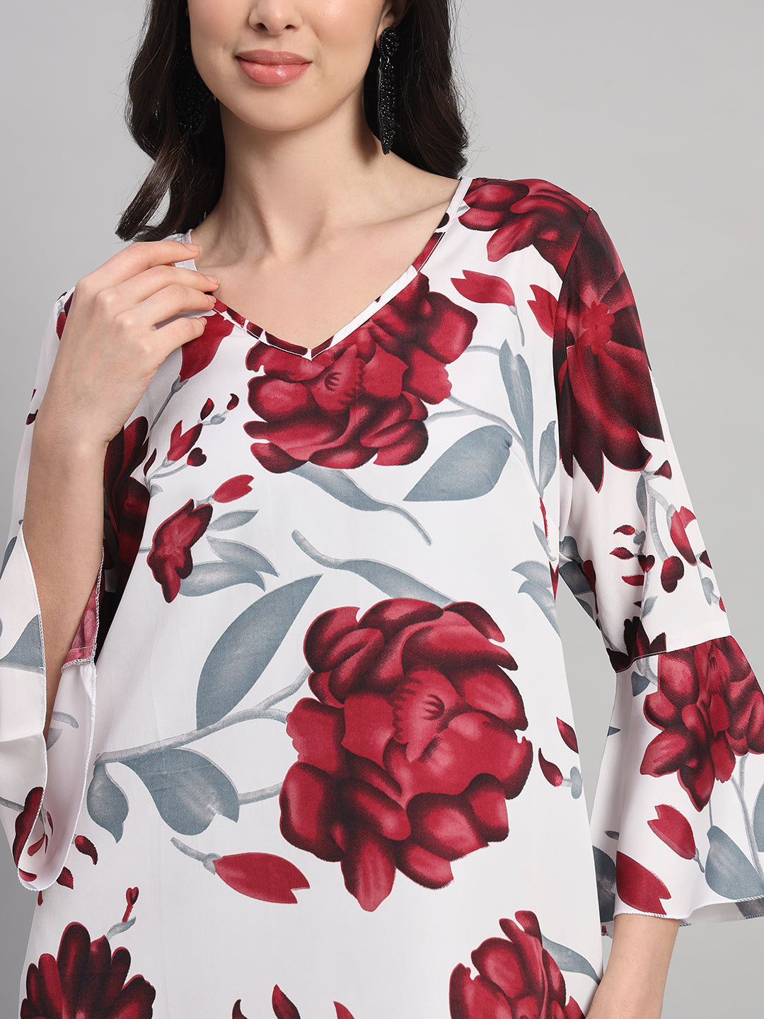 Curvydrobe Womens White Floral Print A line Dress