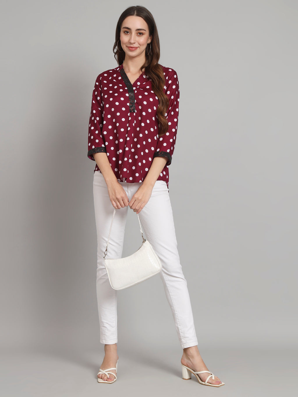 Curvydobe Burgundy Mandrain Collar placket Top