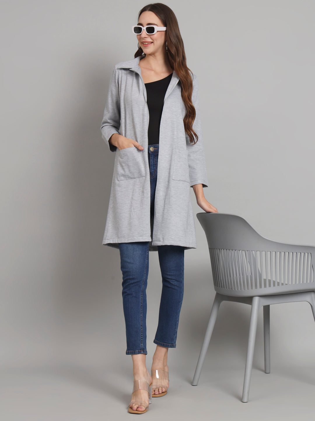 Curvydobe Grey solid open front jacket