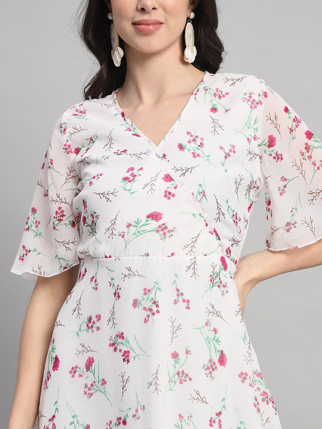 Curvydrobe Womens White Floral Print Fit & Flare dress