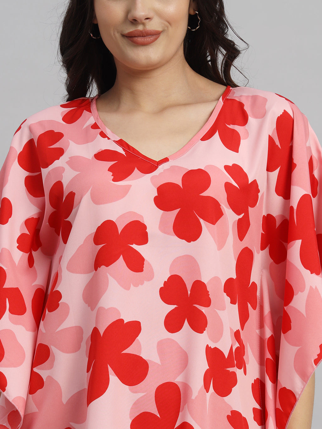 Curvydrobe Peach Floral Printed Kaftan Dress