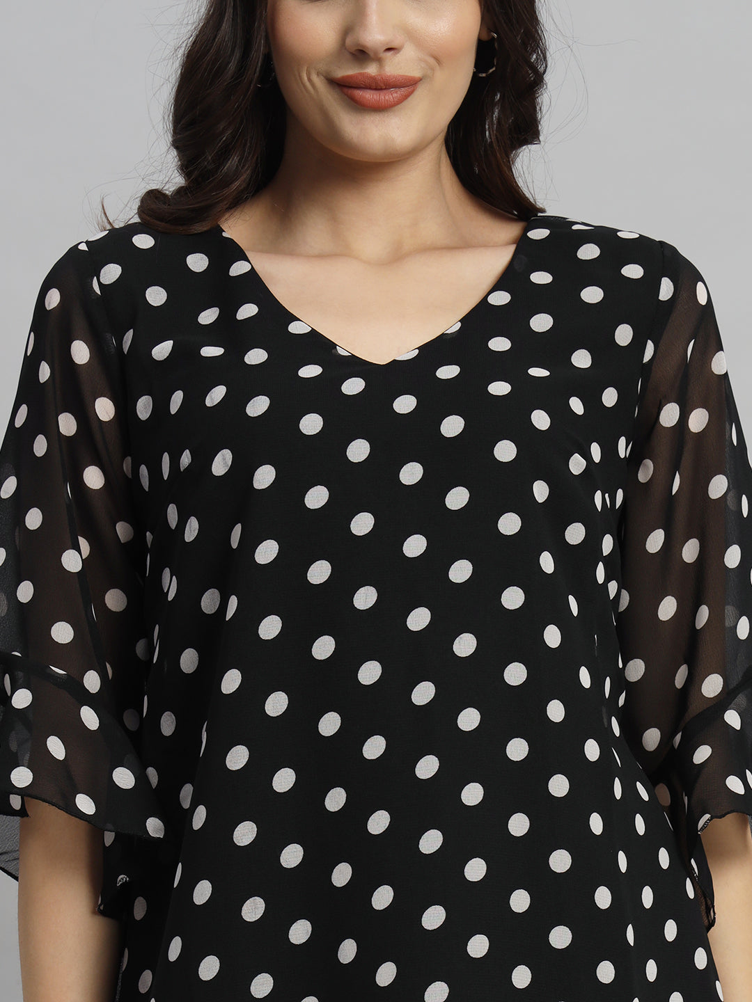 Curvydrobe Women Black Polka Dot Print A-Line Mini Dress