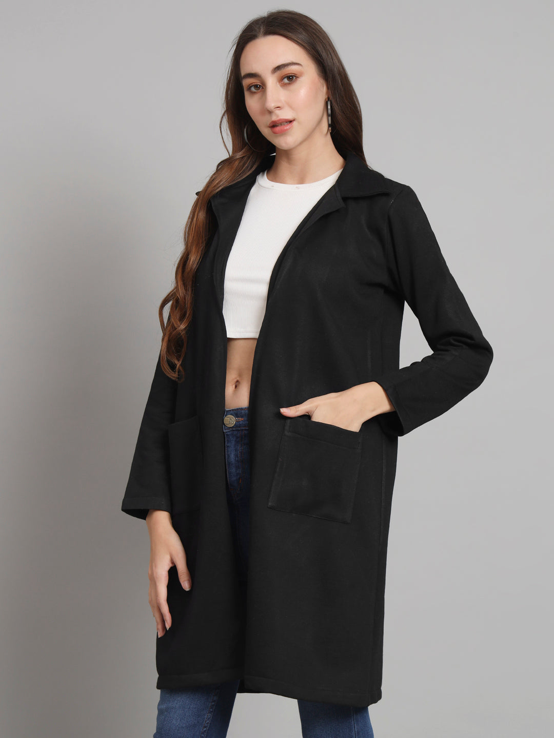Curvydobe Black solid open front jacket