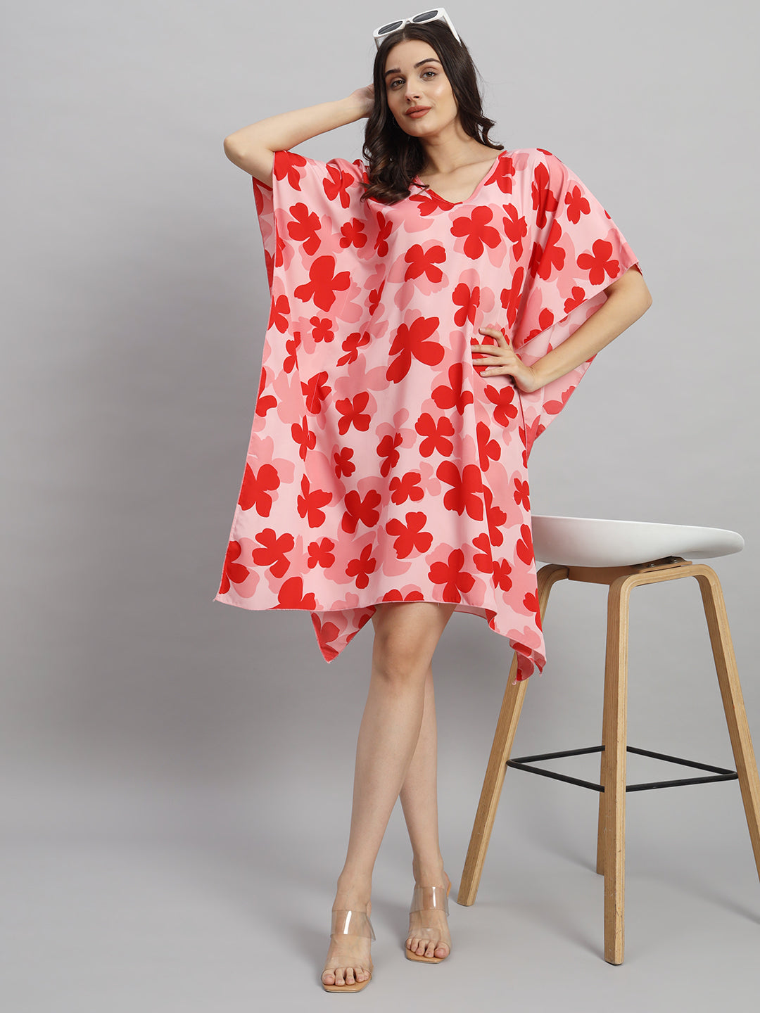 Curvydrobe Peach Floral Printed Kaftan Dress