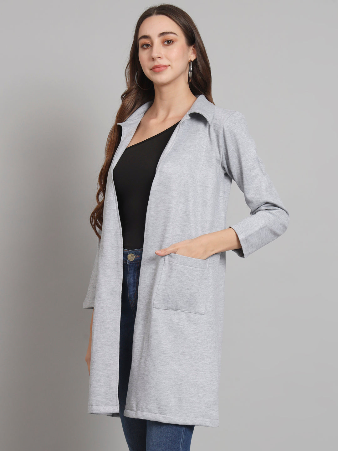 Curvydobe Grey solid open front jacket