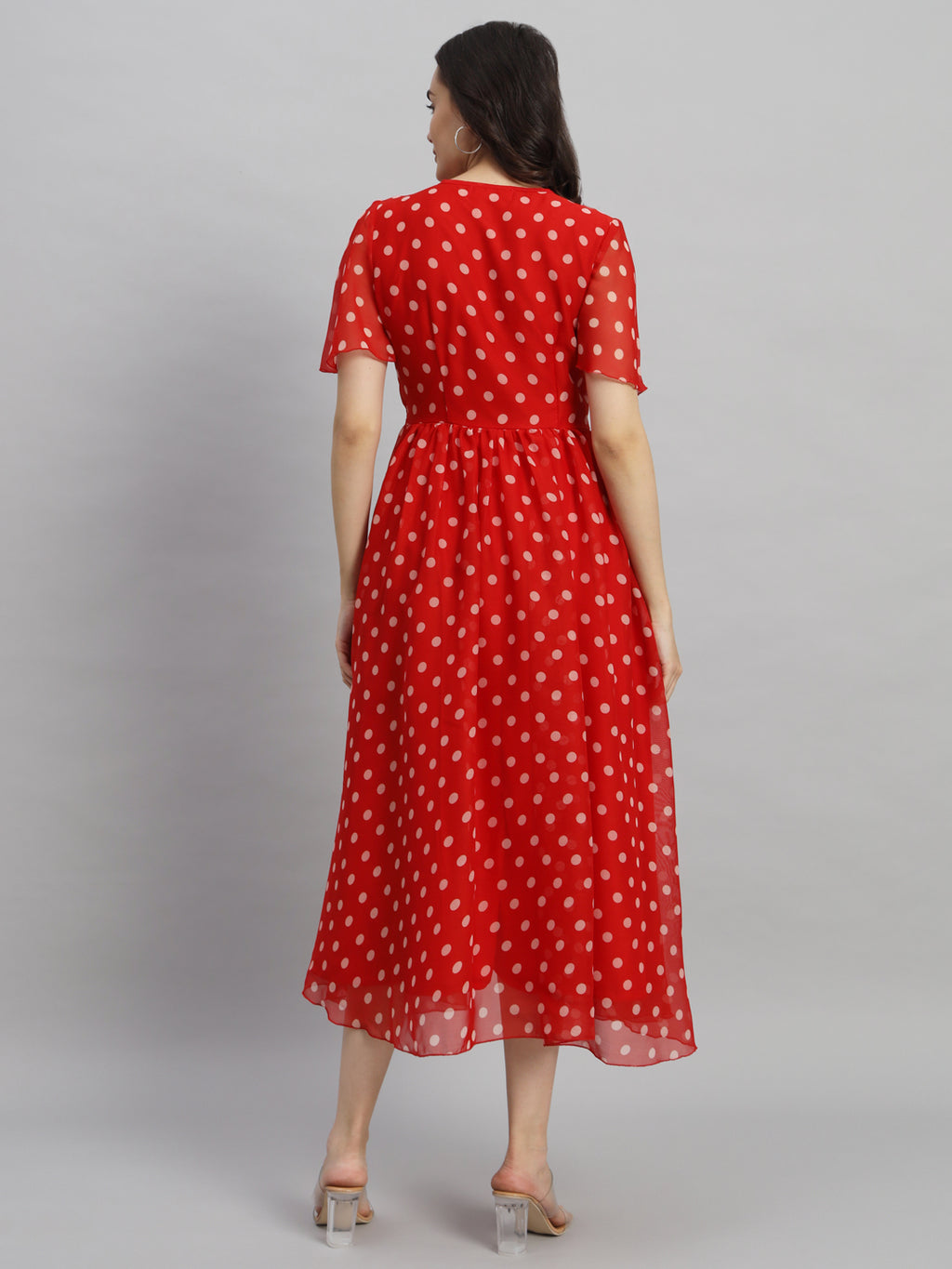 Curvydrobe Women Red Polka Dot Print A-Line Dress