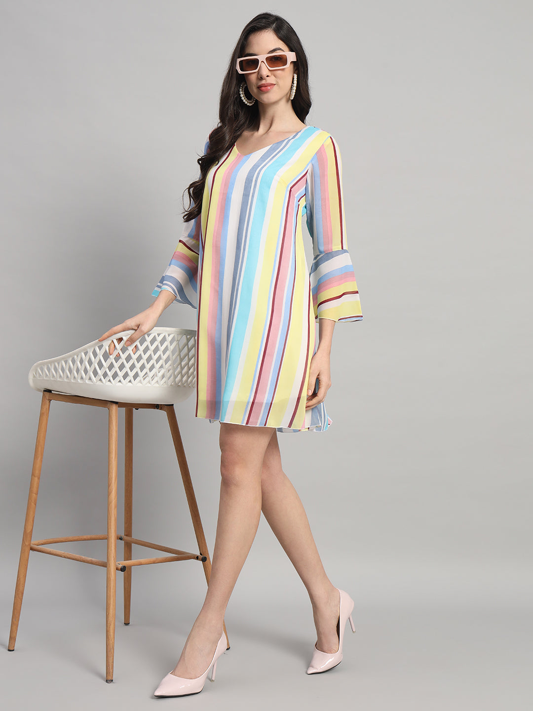Curvydrobe Womens Multicoloured Striped Shift Dress