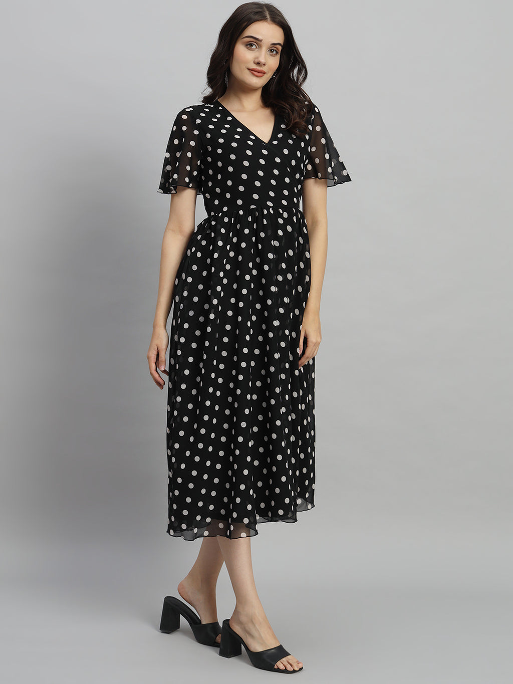 Curvydrobe Women Black Polka Dot Print A-Line Dress