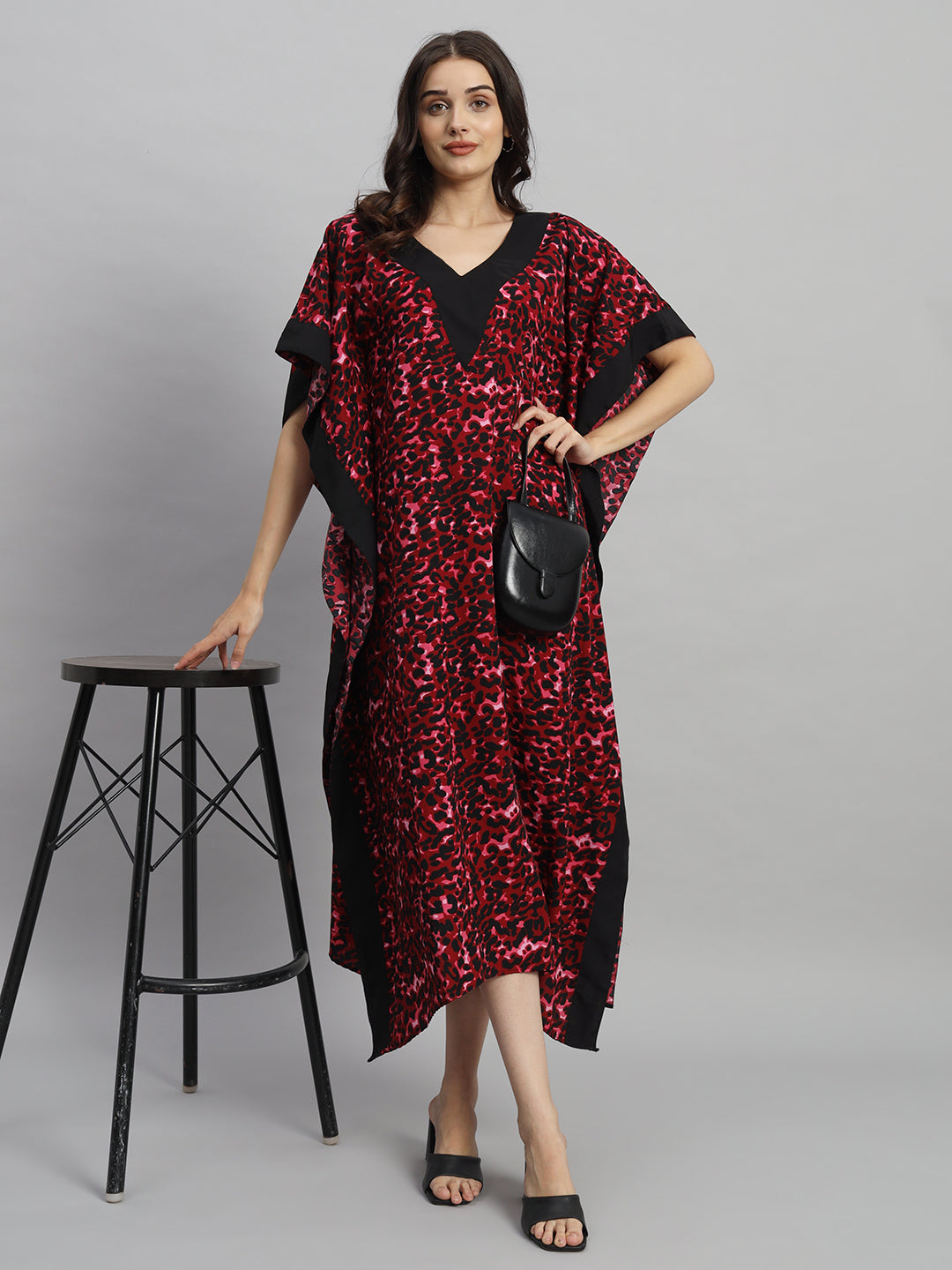 Curvydrobe Burgundy Animal Print Kaftan Dress