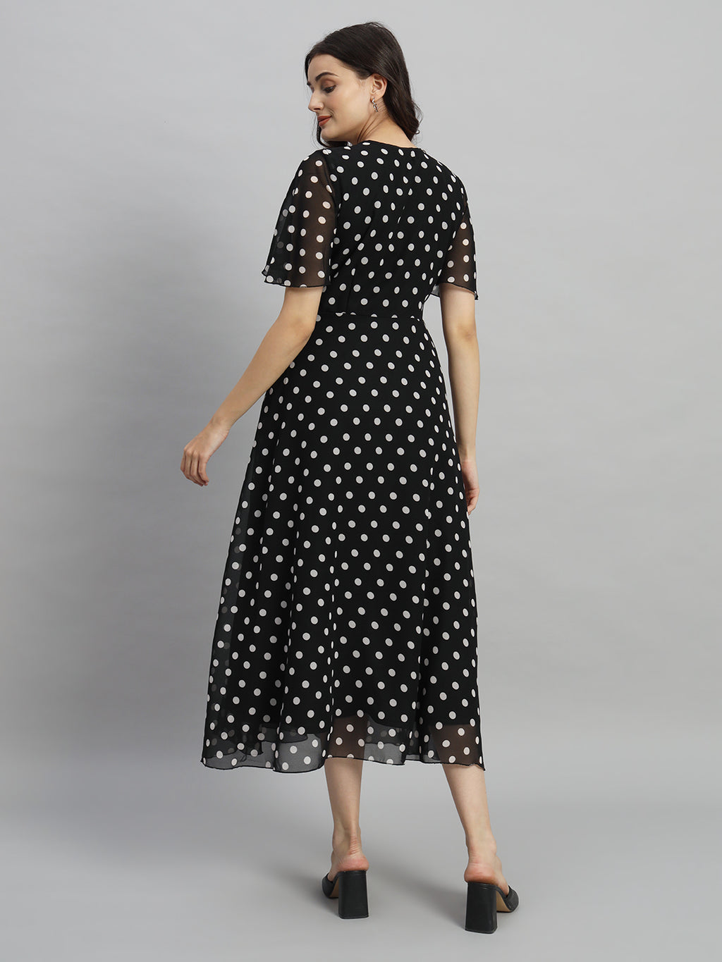 Black & White Polka Dot Printed Maxi A-Line Dress
