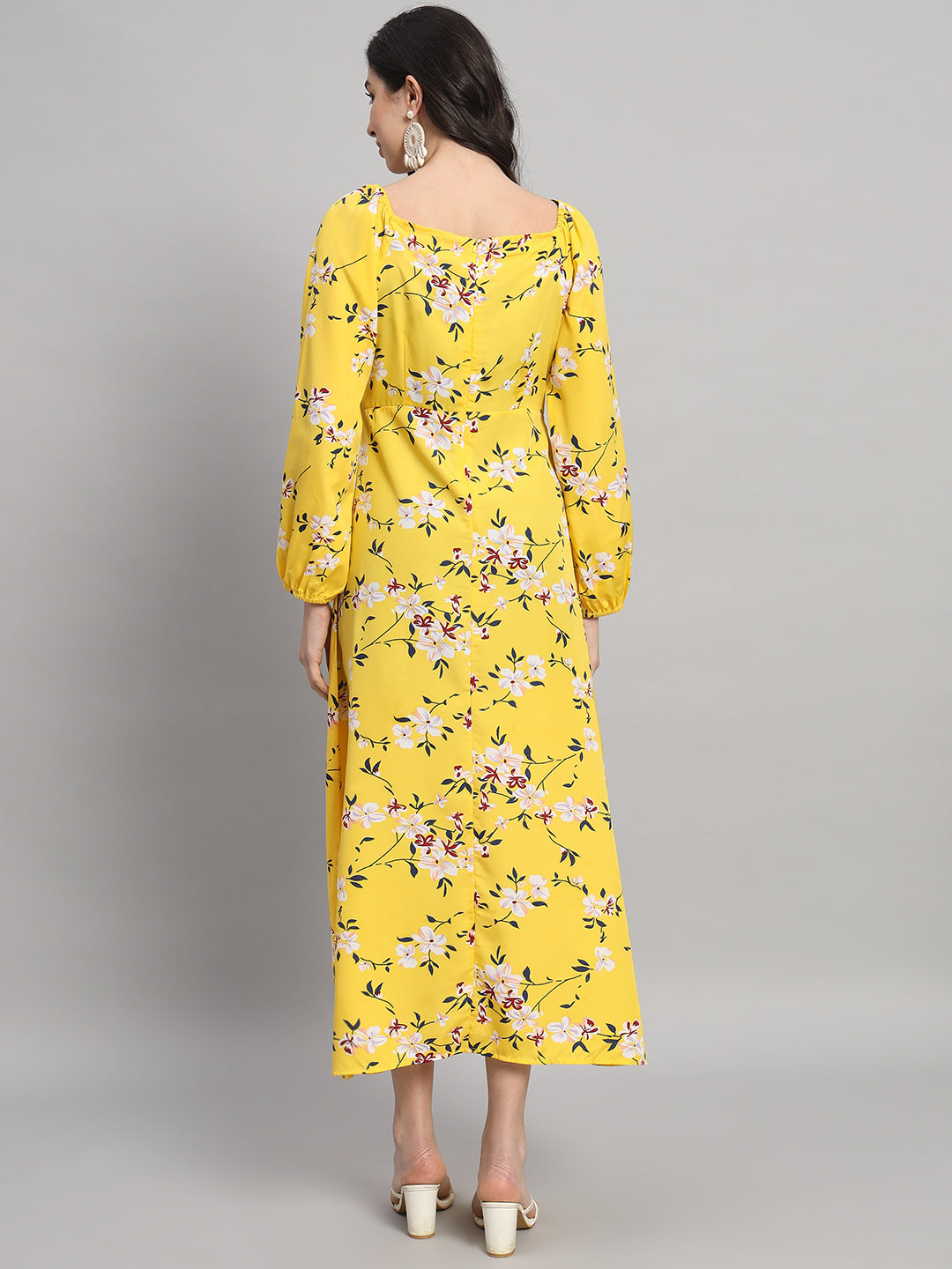 Curvydrobe Womens Yellow floral Fit & Flare Dress
