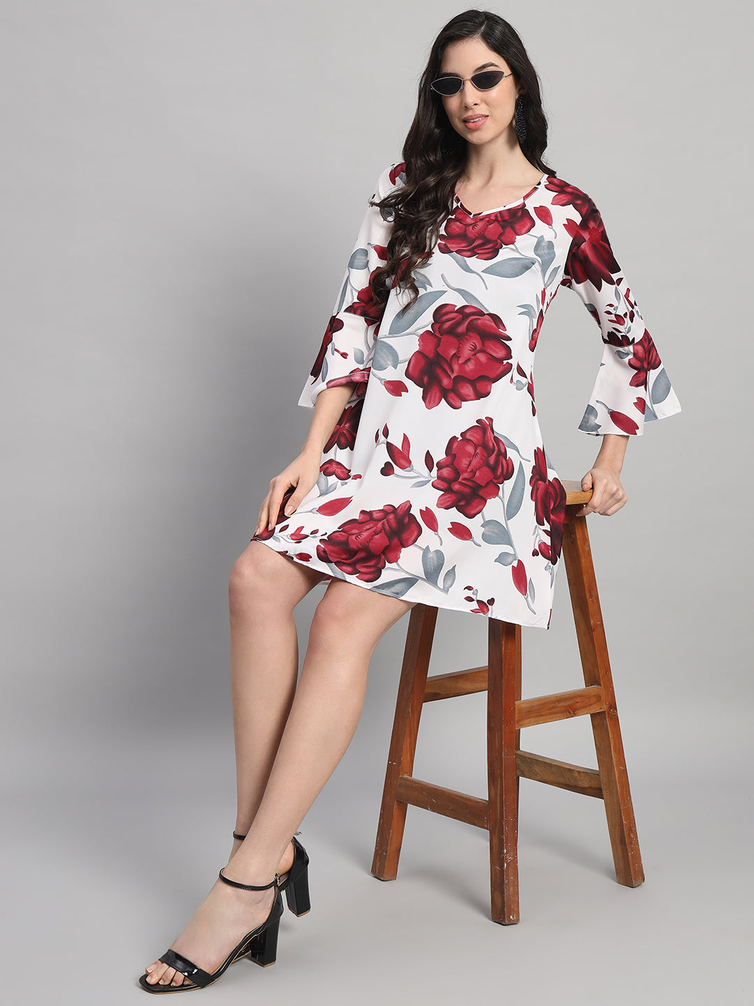 Curvydrobe Womens White Floral Print A line Dress