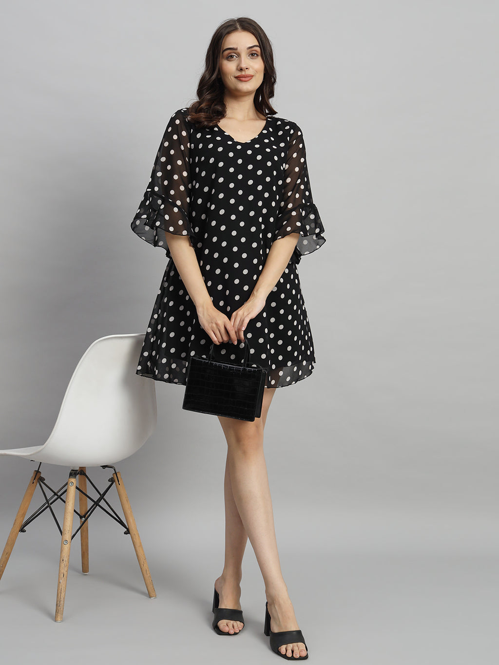 Curvydrobe Women Black Polka Dot Print A-Line Mini Dress