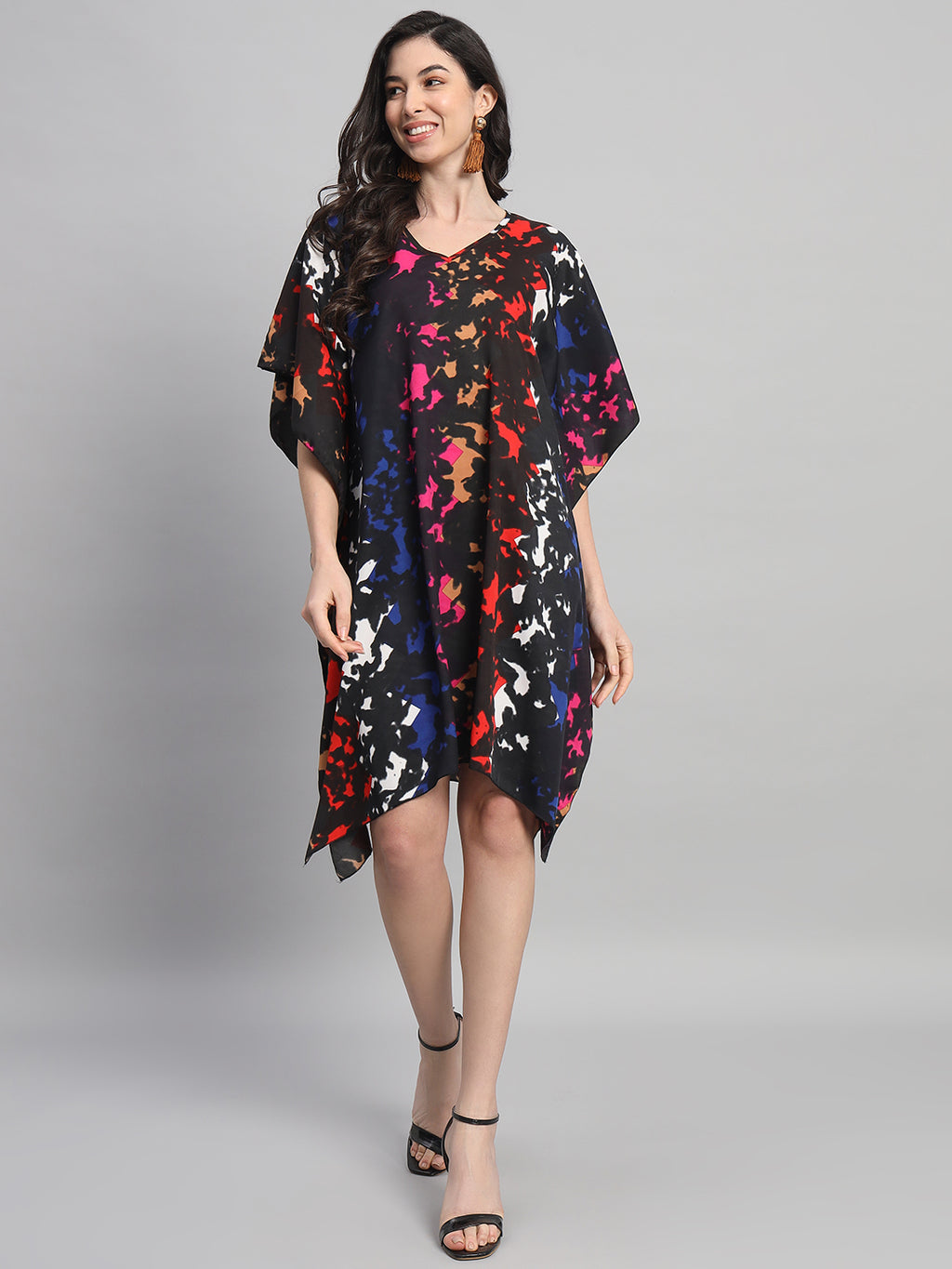 Curvydobe Womens Printed V-Neck Kaftan