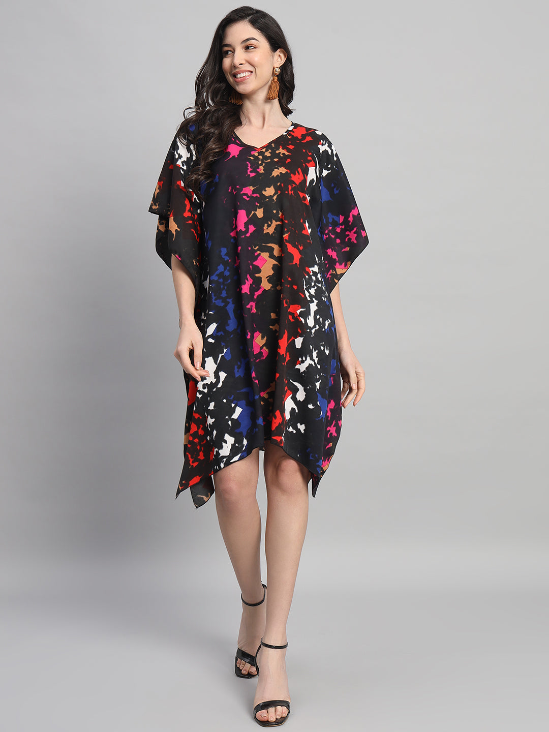 Curvydobe Womens Printed V-Neck Kaftan