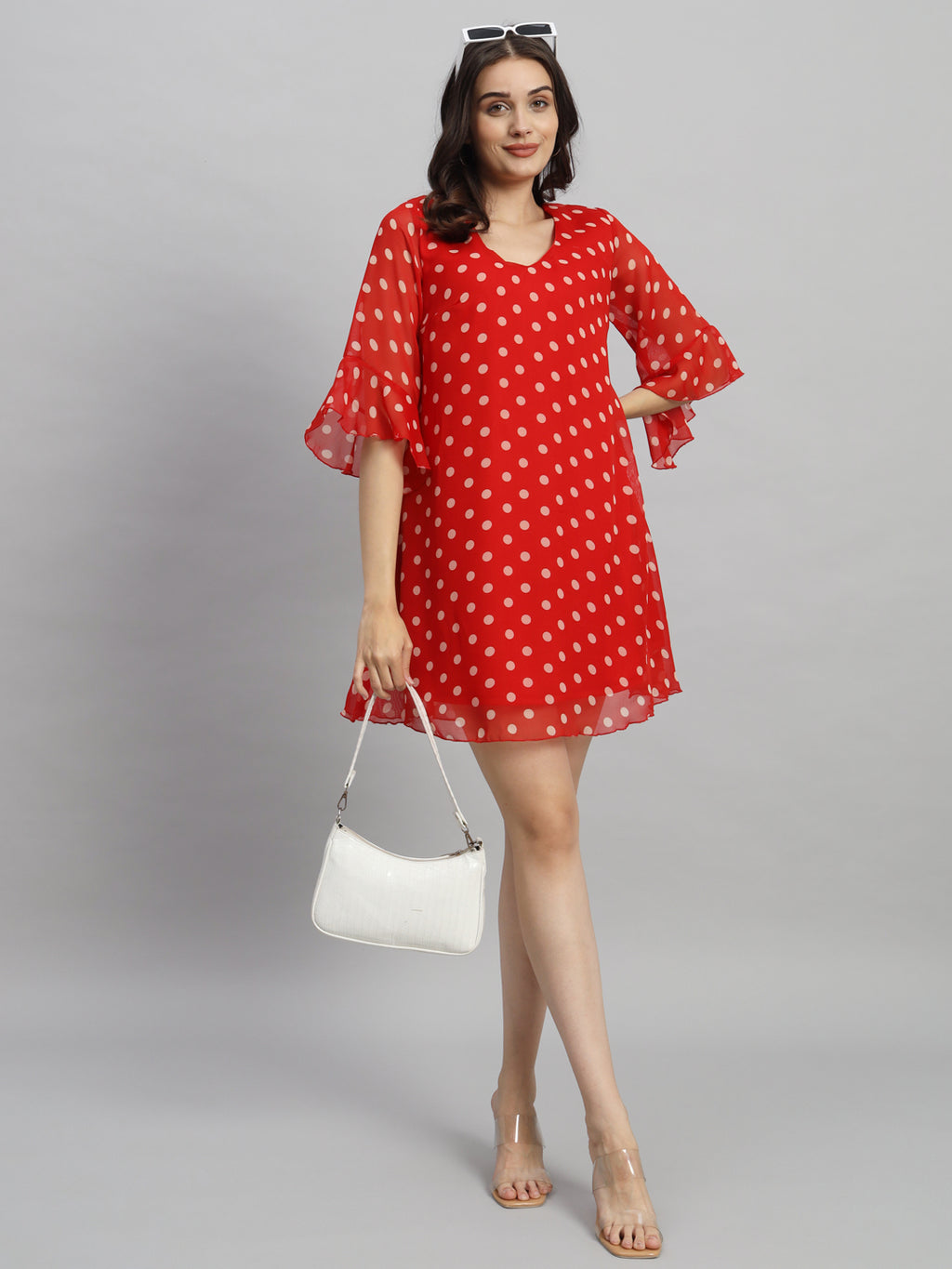 Curvydrobe Women Red Polka Dot Print A-Line Mini Dress