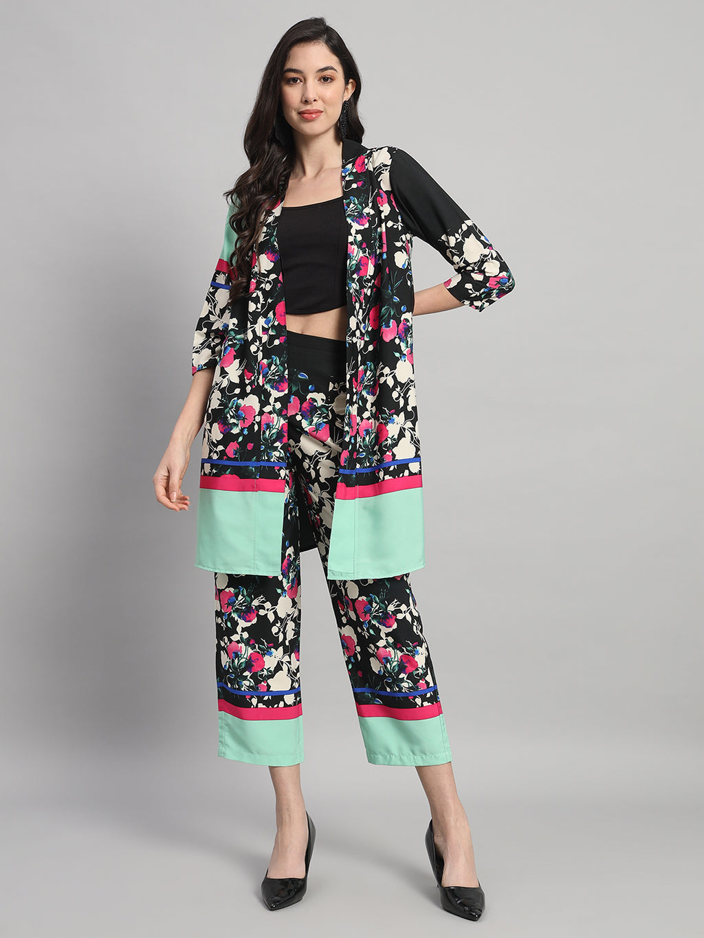 Curvydrobe Women Floral Printed Palazzo Set Shrug