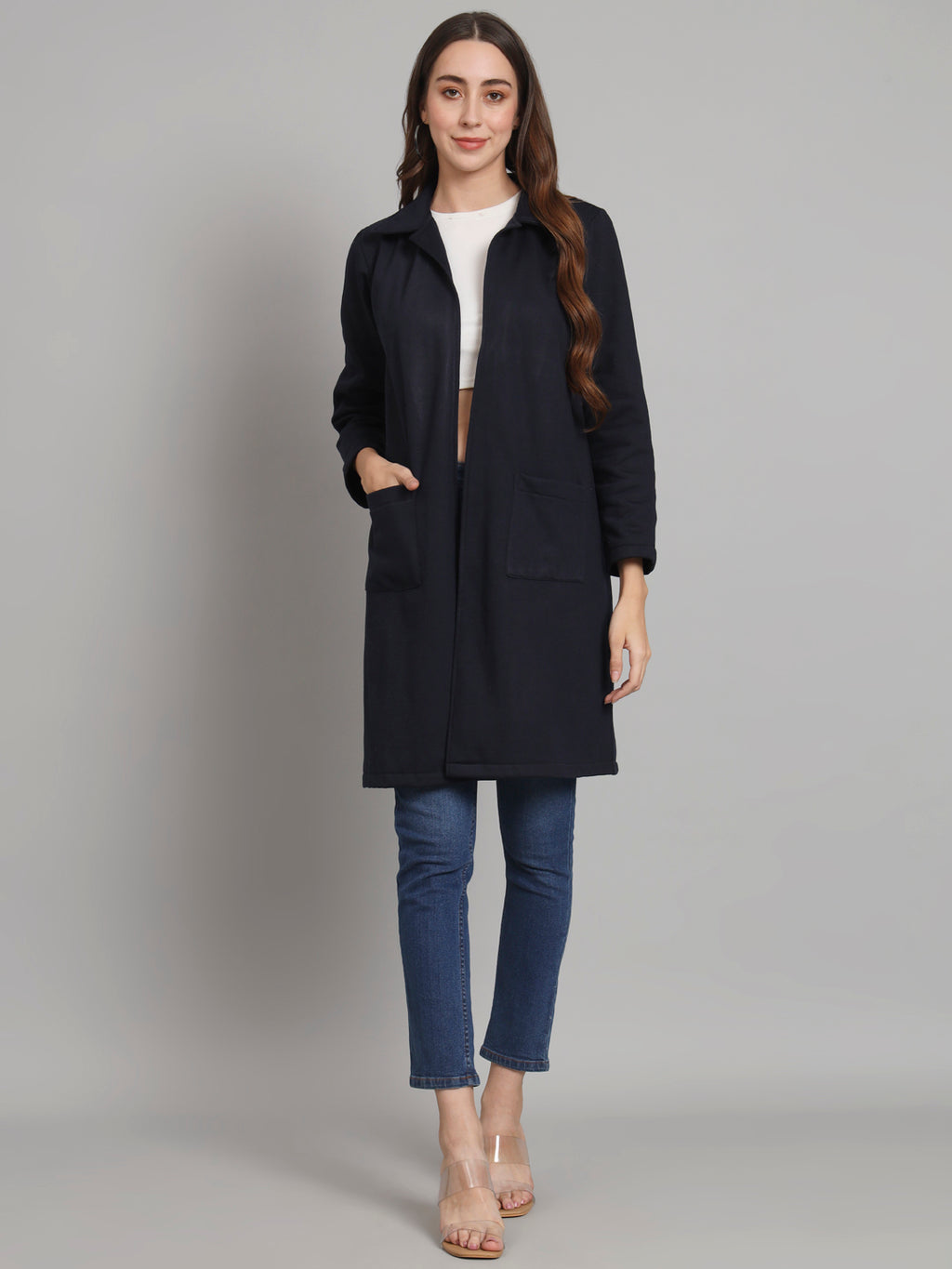 Curvydobe Navy solid open front jacket