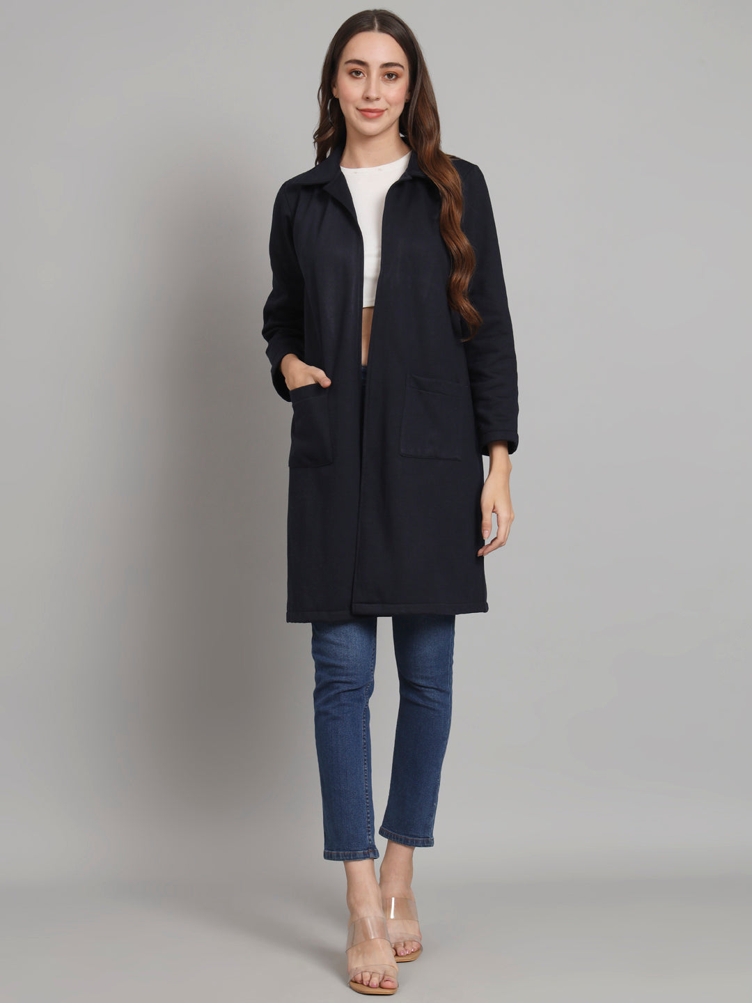 Curvydobe Navy solid open front jacket