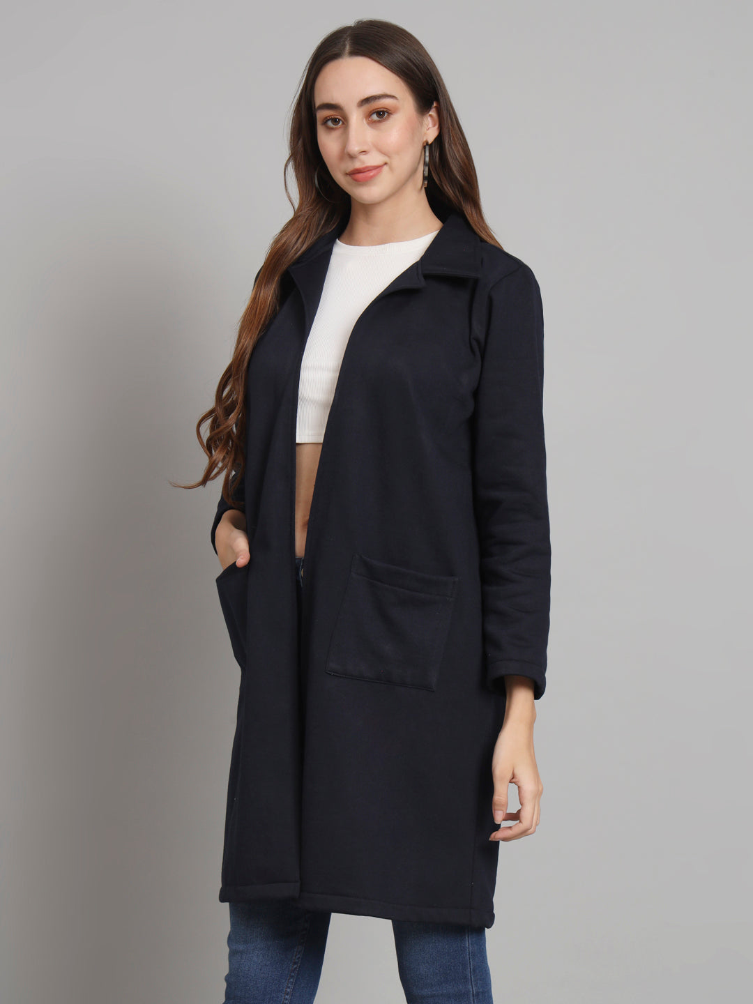 Curvydobe Navy solid open front jacket