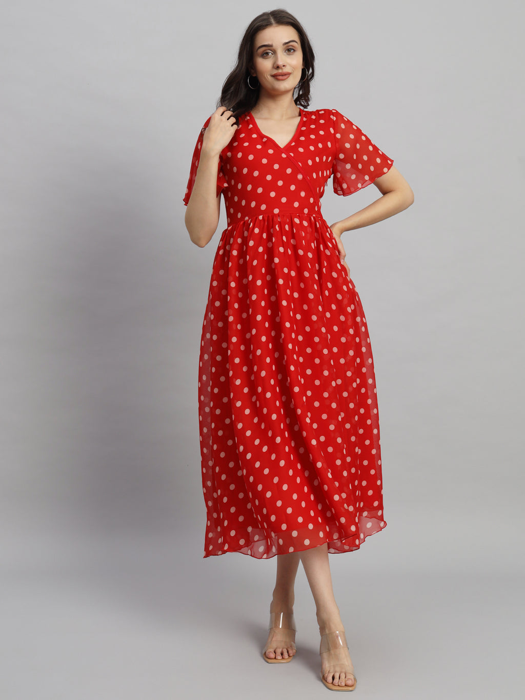 Curvydrobe Women Red Polka Dot Print A-Line Dress