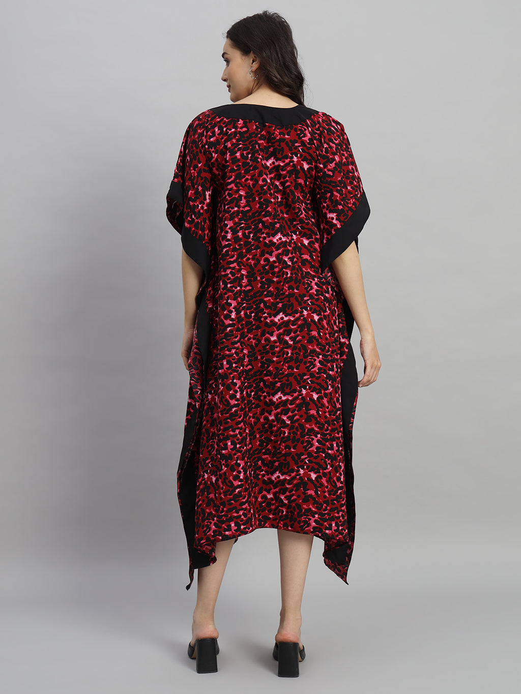 Curvydrobe Burgundy Animal Print Kaftan Dress