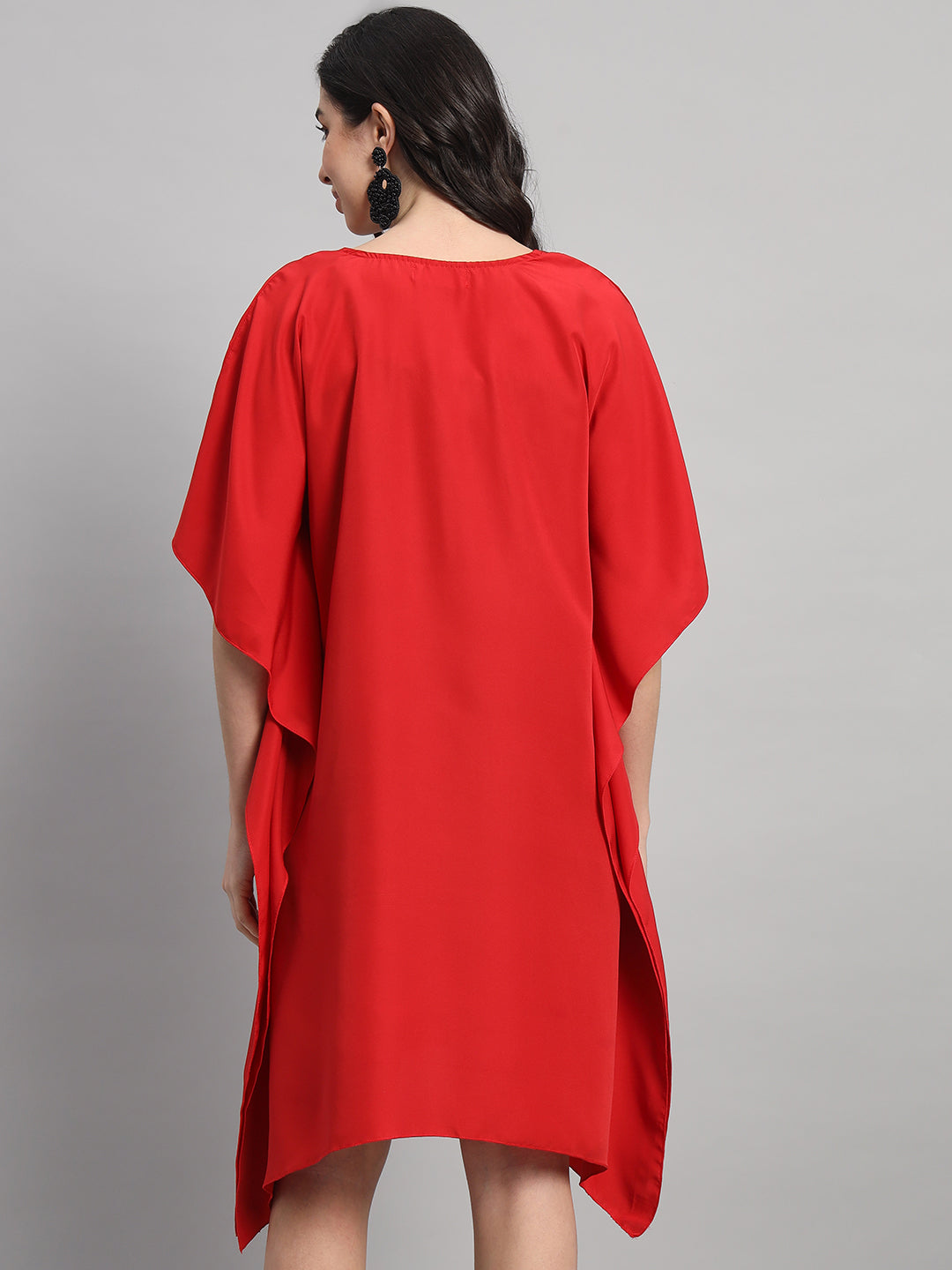 Curvydrobe Women Solid Red Seqwined V-Neck Kaftan