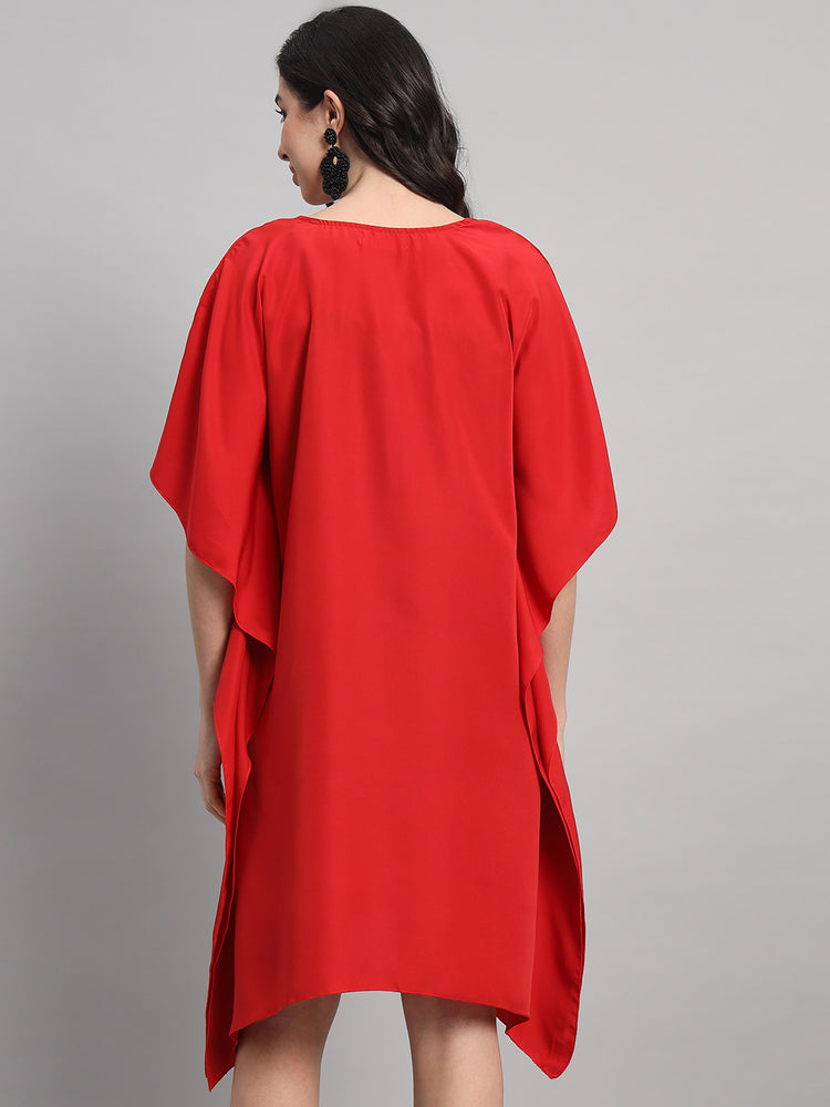 Curvydrobe Women Solid Red Seqwined V-Neck Kaftan