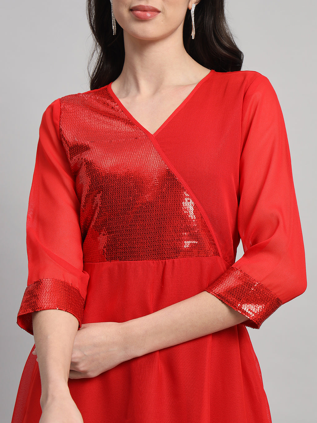 Curvydrobe Womens Solid Red Fit & Flare Dress With Seqwin