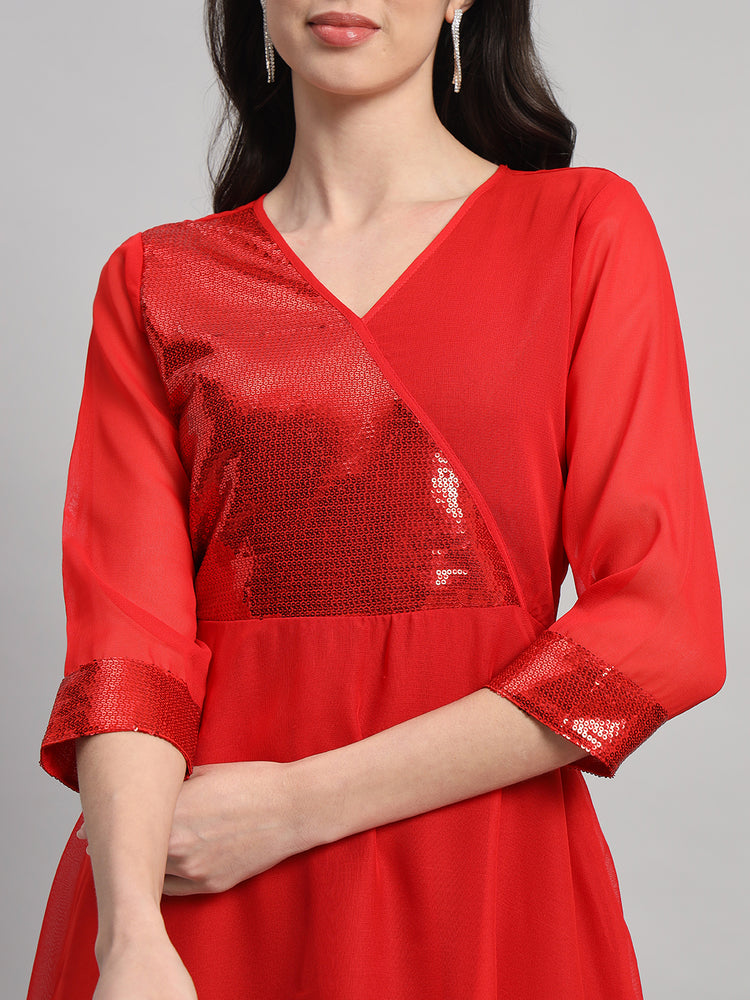 Curvydrobe Womens Solid Red Fit & Flare Dress With Seqwin