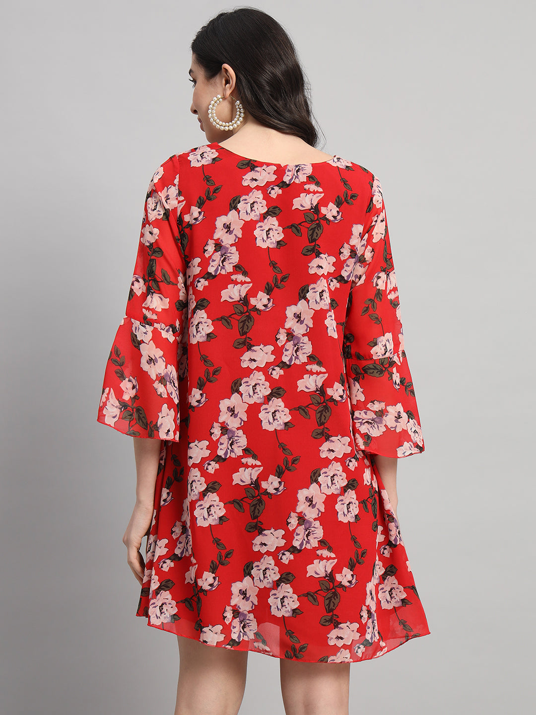 Curvydrobe Womens Red Floral Print A line Dress