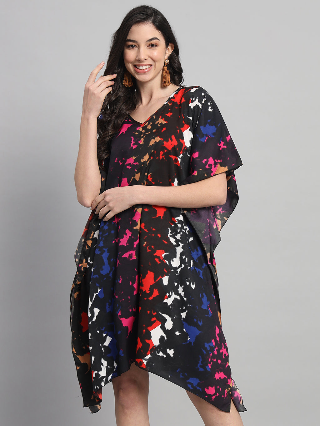 Curvydobe Womens Printed V-Neck Kaftan